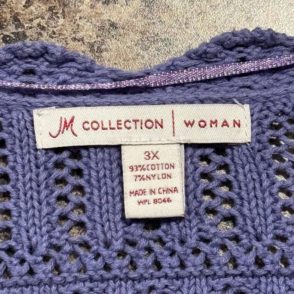 JM Collection Womens Cardigan Sweater Open Knit Boho Cottage Coastal Grandma 3X